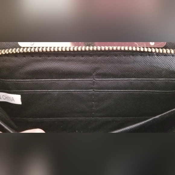 Clutch Wallet Black and Pink Floral Polka Dot Clutch with Chain Strap - Picture 5 of 13